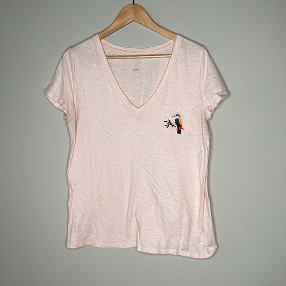 A New Day V-Neck Embroidered Parrot Pocket Short Sleeve T-Shirt Pink Size XXL - Picture 1 of 6